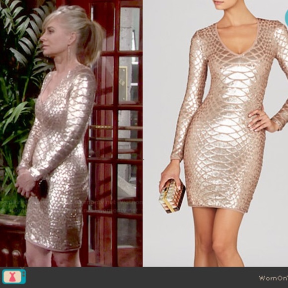 BCBG Dresses & Skirts - NWOT- BCBG SABRYNA- ROSE GOLD SEQUINS IN PYTHON